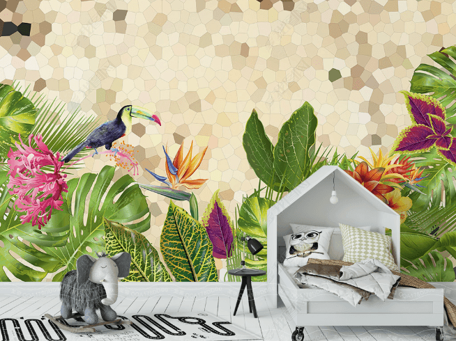 3D Tropical Leaf Floral Bird Wall Mural Wallpaper LQH 121- Jess Art Decoration