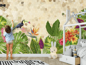 3D Tropical Leaf Floral Bird Wall Mural Wallpaper LQH 121- Jess Art Decoration