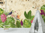 3D Tropical Leaf Floral Bird Wall Mural Wallpaper LQH 121- Jess Art Decoration