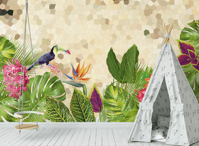 3D Tropical Leaf Floral Bird Wall Mural Wallpaper LQH 121- Jess Art Decoration