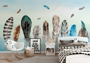 3D Sea Color Feather Wall Mural Wallpaper LQH 61- Jess Art Decoration