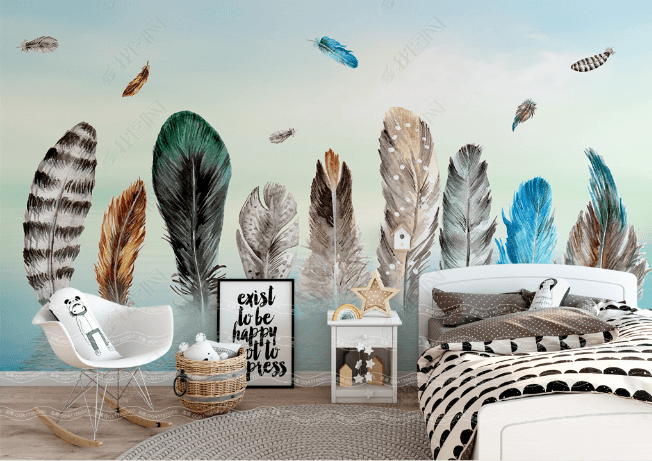 3D Sea Color Feather Wall Mural Wallpaper LQH 61- Jess Art Decoration