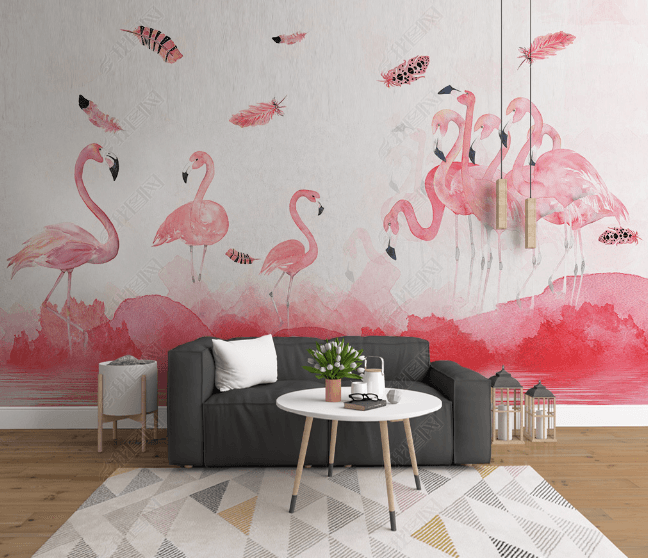 3D Hand Drawn Pink Flamingo Feather Wall Mural Wallpaper LQH 95- Jess Art Decoration