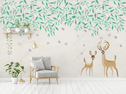 3D Hand Drawn Green Leaf Elk Wall Mural Wallpaper LQH 66- Jess Art Decoration