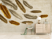 3D Hand Drawn Golden Feather Wall Mural Wallpaper LQH 70- Jess Art Decoration