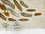 3D Hand Drawn Golden Feather Wall Mural Wallpaper LQH 70- Jess Art Decoration
