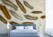 3D Hand Drawn Golden Feather Wall Mural Wallpaper LQH 70- Jess Art Decoration