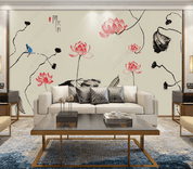 3D Hand Drawn Pink Floral Floral Wall Mural Wallpaper LQH 83- Jess Art Decoration