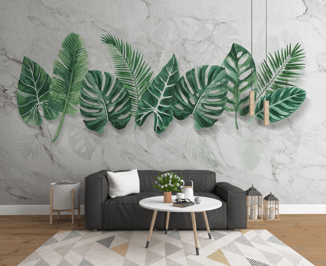 3D Marble Green Leaf Wall Mural Wallpaper LQH 59- Jess Art Decoration