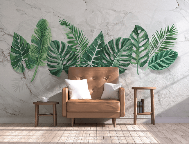 3D Marble Green Leaf Wall Mural Wallpaper LQH 59- Jess Art Decoration