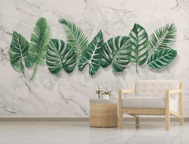 3D Marble Green Leaf Wall Mural Wallpaper LQH 59- Jess Art Decoration
