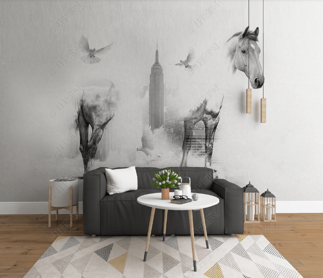 3D Abstract Grey Horse Wall Mural Wallpaper LQH 35- Jess Art Decoration