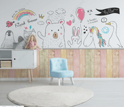 3D Cartoon Cute Animal Rainbow Wall Mural Wallpaper LQH 3- Jess Art Decoration