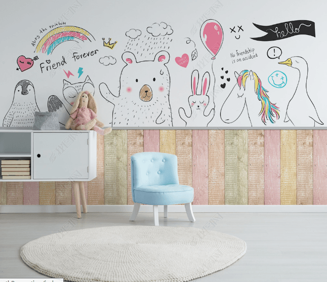 3D Cartoon Cute Animal Rainbow Wall Mural Wallpaper LQH 3- Jess Art Decoration