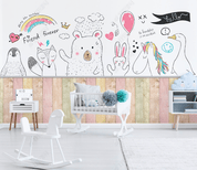 3D Cartoon Cute Animal Rainbow Wall Mural Wallpaper LQH 3- Jess Art Decoration