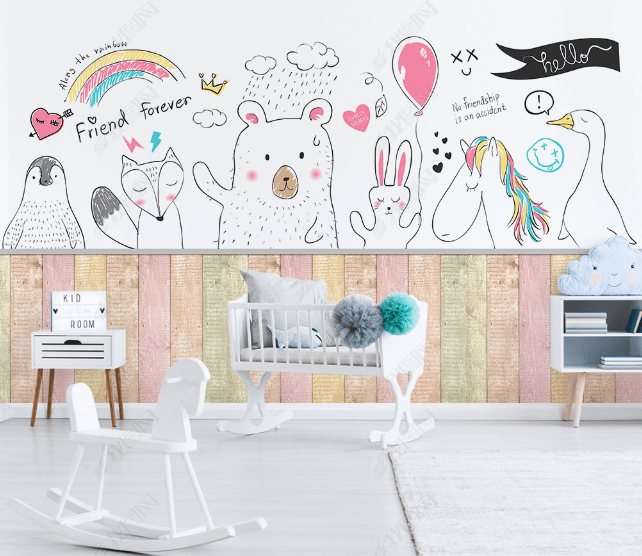 3D Cartoon Cute Animal Rainbow Wall Mural Wallpaper LQH 3- Jess Art Decoration