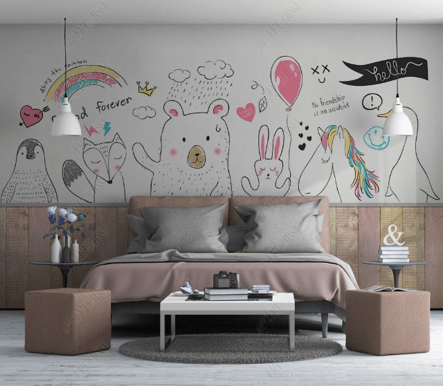 3D Cartoon Cute Animal Rainbow Wall Mural Wallpaper LQH 3- Jess Art Decoration