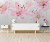 3D Watercolor Pink Lily Floral Wall Mural Wallpaper LQH 20- Jess Art Decoration