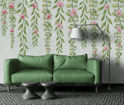 3D Hand Drawn Pink Floral Green Leaf Wall Mural Wallpaper LQH 78- Jess Art Decoration