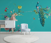 3D Hand Drawn Green Floral Peacock Wall Mural Wallpaper LQH 133- Jess Art Decoration