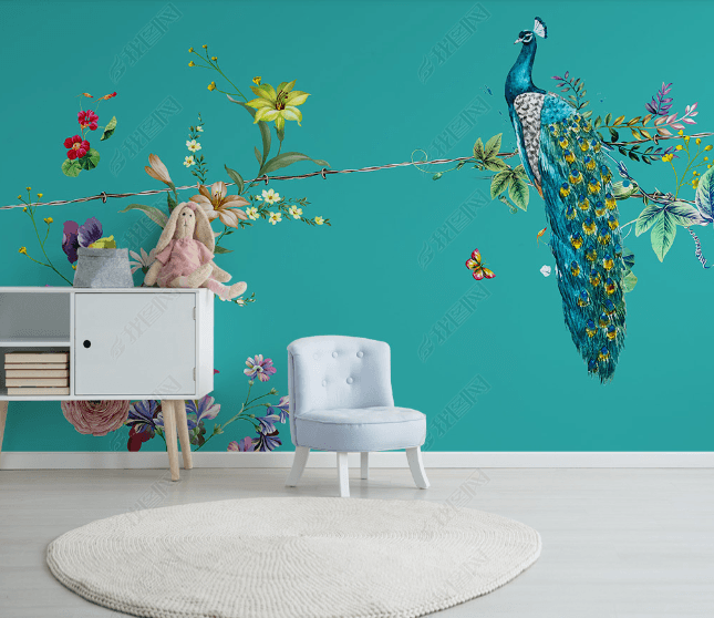 3D Hand Drawn Green Floral Peacock Wall Mural Wallpaper LQH 133- Jess Art Decoration