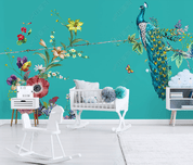 3D Hand Drawn Green Floral Peacock Wall Mural Wallpaper LQH 133- Jess Art Decoration