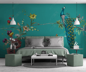 3D Hand Drawn Green Floral Peacock Wall Mural Wallpaper LQH 133- Jess Art Decoration