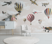 3D Cartoon Sky Cloud Hot Air Balloon Airplane Wall Mural Wallpaper LQH 143- Jess Art Decoration