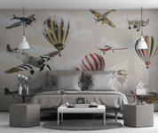 3D Cartoon Sky Cloud Hot Air Balloon Airplane Wall Mural Wallpaper LQH 143- Jess Art Decoration
