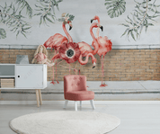 3D Tropical Leaf Flamingo Wall Mural Wallpaper LQH 49- Jess Art Decoration