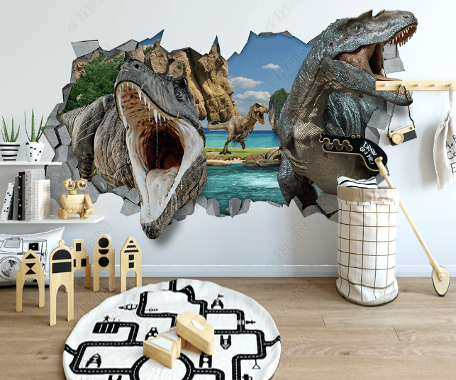 3D Broken Wall Animal Dinosaur Wall Mural Wallpaper LQH 4- Jess Art Decoration