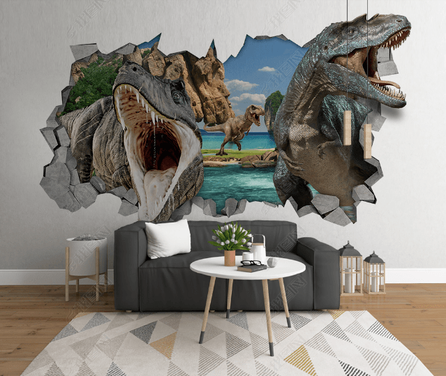 3D Broken Wall Animal Dinosaur Wall Mural Wallpaper LQH 4- Jess Art Decoration