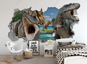 3D Broken Wall Animal Dinosaur Wall Mural Wallpaper LQH 4- Jess Art Decoration