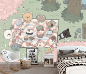 3D Hand-painted Cartoon Rabbit Picnic Wall Mural Wallpaper SWW3086- Jess Art Decoration