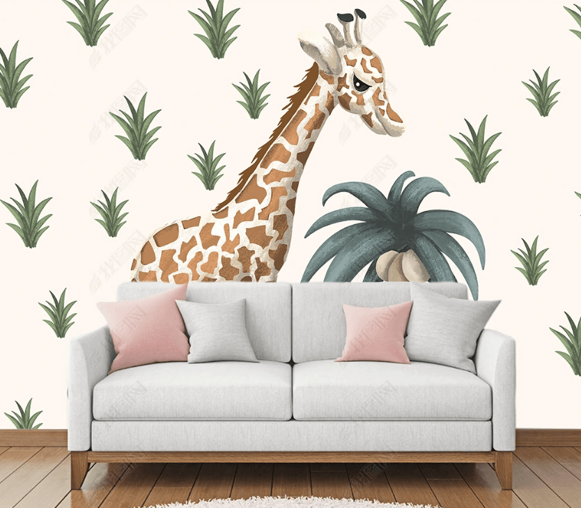 3D Hand-painted Cartoon Giraffe Wall Mural Wallpaper SWW3106- Jess Art Decoration