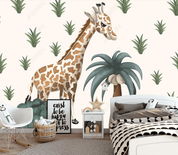3D Hand-painted Cartoon Giraffe Wall Mural Wallpaper SWW3106- Jess Art Decoration