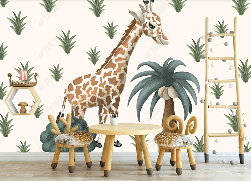 3D Hand-painted Cartoon Giraffe Wall Mural Wallpaper SWW3106- Jess Art Decoration