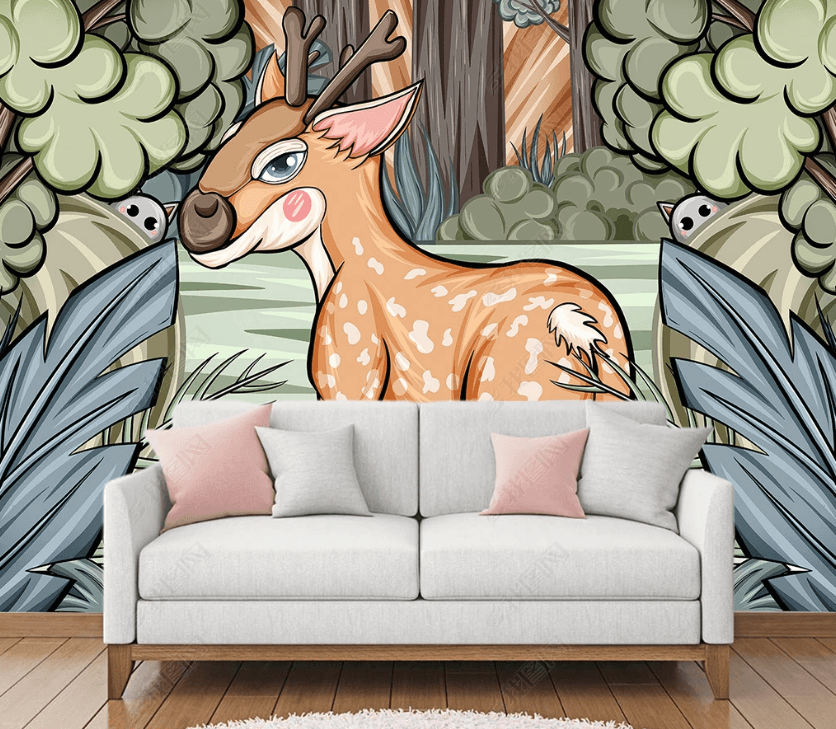 3D Hand-painted Cartoon Forest Deer Wall Mural Wallpaper SWW3131- Jess Art Decoration