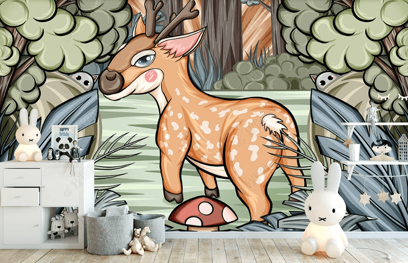3D Hand-painted Cartoon Forest Deer Wall Mural Wallpaper SWW3131- Jess Art Decoration
