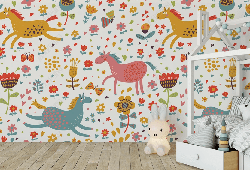 3D Vintage Floral Horse Seamless Wall Mural Wallpaper SWW3149- Jess Art Decoration