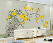 3D Yellow Plum blossom Wall Mural Wallpaper SWW3190- Jess Art Decoration