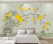3D Yellow Plum blossom Wall Mural Wallpaper SWW3190- Jess Art Decoration