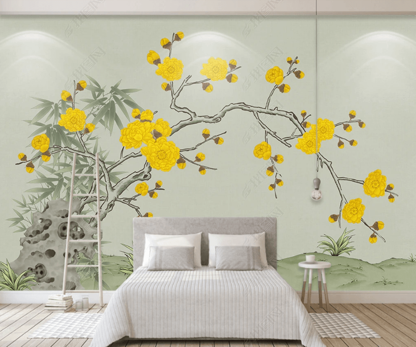 3D Yellow Plum blossom Wall Mural Wallpaper SWW3190- Jess Art Decoration