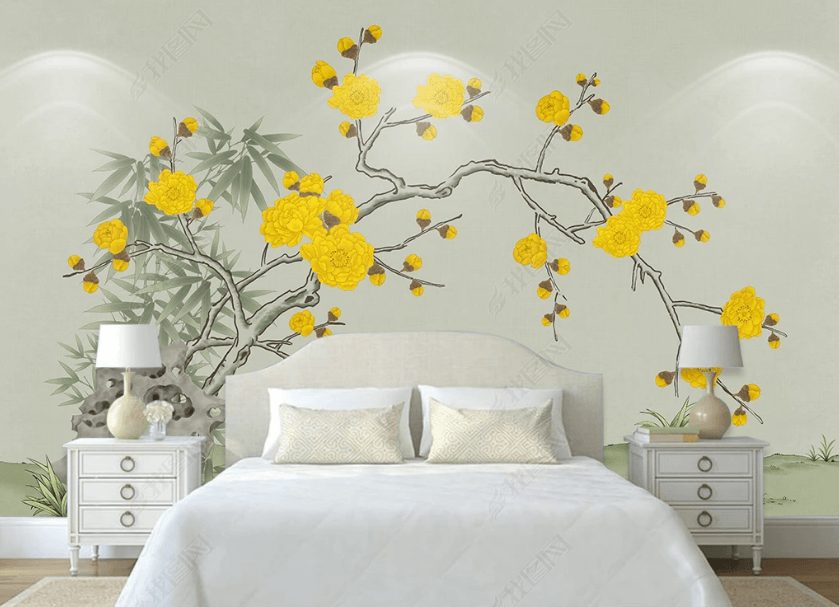 3D Yellow Plum blossom Wall Mural Wallpaper SWW3190- Jess Art Decoration