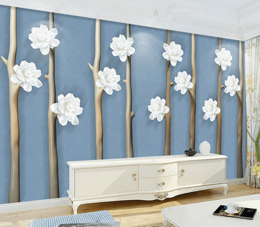 3D Woods Floral Blue Background Seemless Wall Mural Wallpaper SWW3193- Jess Art Decoration
