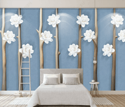 3D Woods Floral Blue Background Seemless Wall Mural Wallpaper SWW3193- Jess Art Decoration