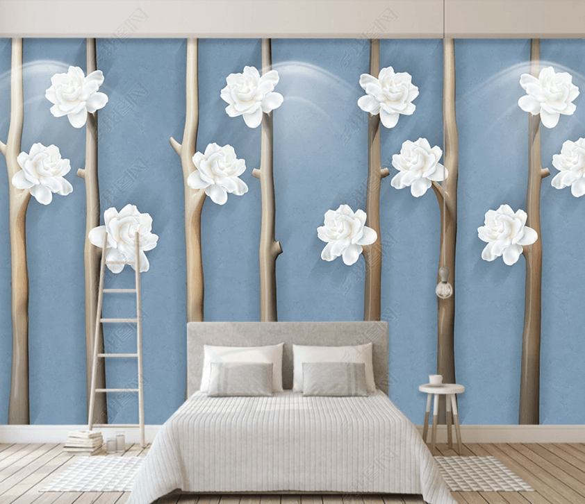 3D Woods Floral Blue Background Seemless Wall Mural Wallpaper SWW3193- Jess Art Decoration