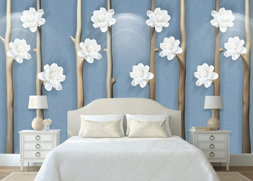 3D Woods Floral Blue Background Seemless Wall Mural Wallpaper SWW3193- Jess Art Decoration