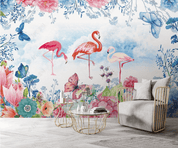 3D Northern Europe Floral Flamingos Butterfly Wall Mural Wallpaper SWW3263- Jess Art Decoration