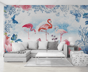 3D Northern Europe Floral Flamingos Butterfly Wall Mural Wallpaper SWW3263- Jess Art Decoration
